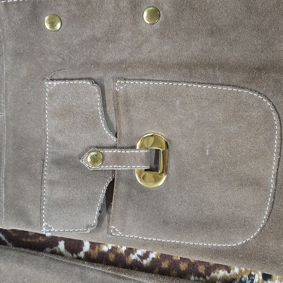 Irving Posluns 1970s Suede Coat Leather Jacket with Gold Hardware 70s Retro Fall - Picture 6 of 16